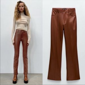 Brown Zara Faux Leather Pants